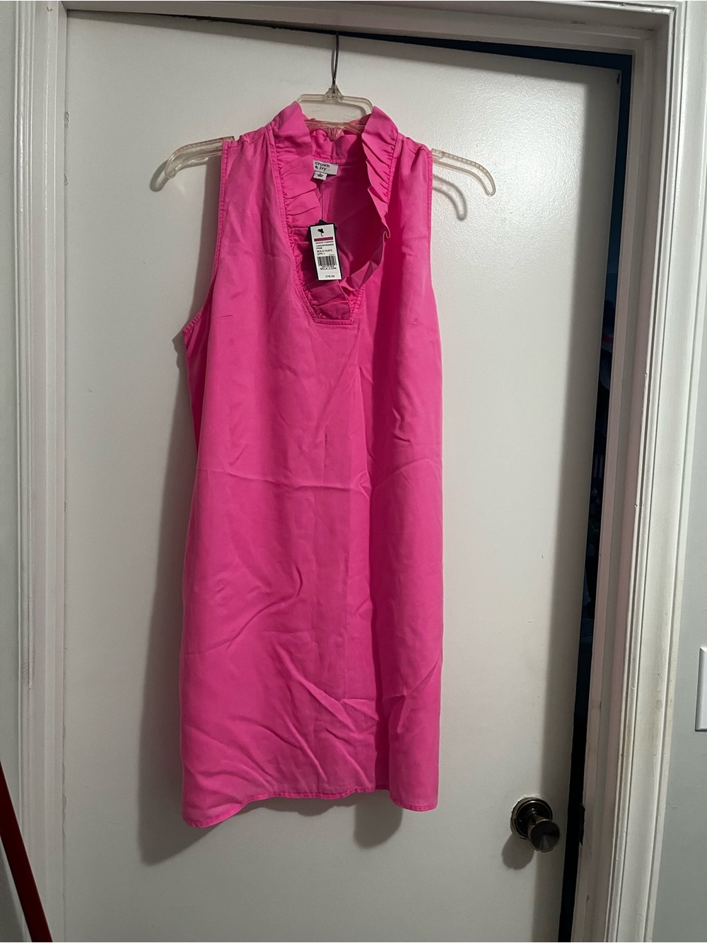 crown & ivy Hot Pink Ruffle V-Neck Mini Dress